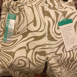 Patterned pants - Cream and Brown/Green